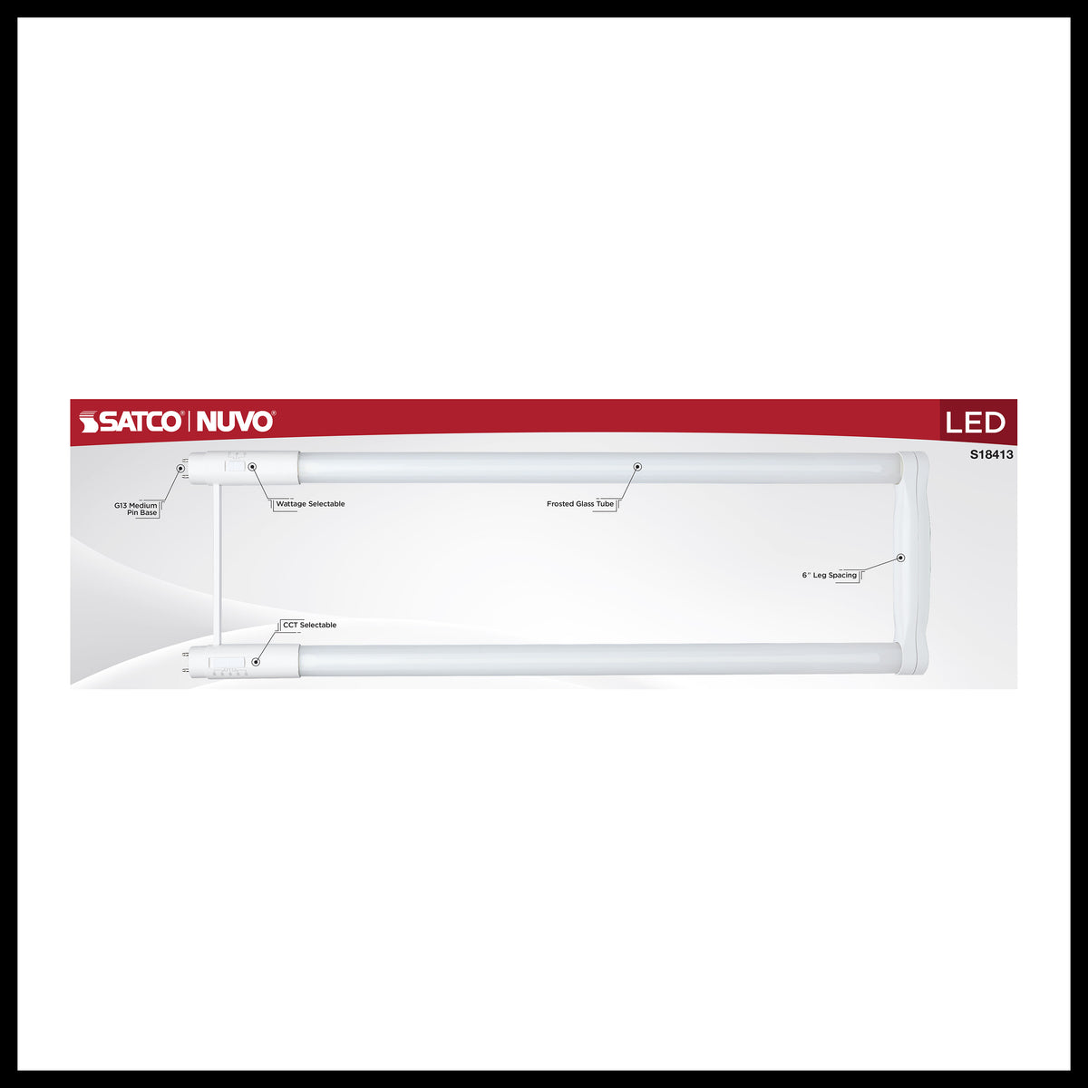 11.5/13/15 Wattage Selectable T8 U-Bend LED - 30K/35K/40K/50K/65K CCT Selectable - 6-Inch - Frost Finish - 120-277 Range Voltage
