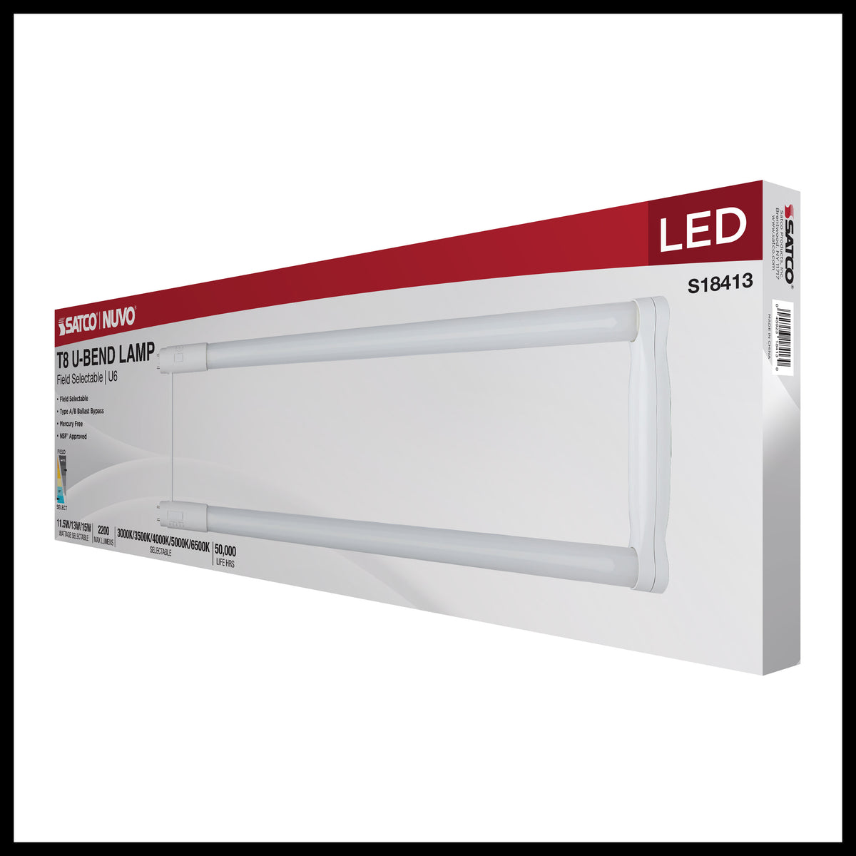 11.5/13/15 Wattage Selectable T8 U-Bend LED - 30K/35K/40K/50K/65K CCT Selectable - 6-Inch - Frost Finish - 120-277 Range Voltage