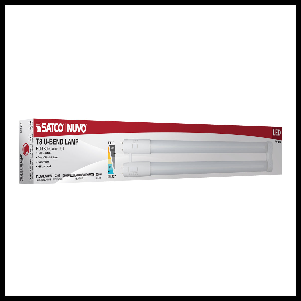 11.5/13/15 Wattage Selectable T8 U-Bend LED - 30K/35K/40K/50K/65K CCT Selectable - 1-Inch - Frost Finish - 120-277 Range Voltage