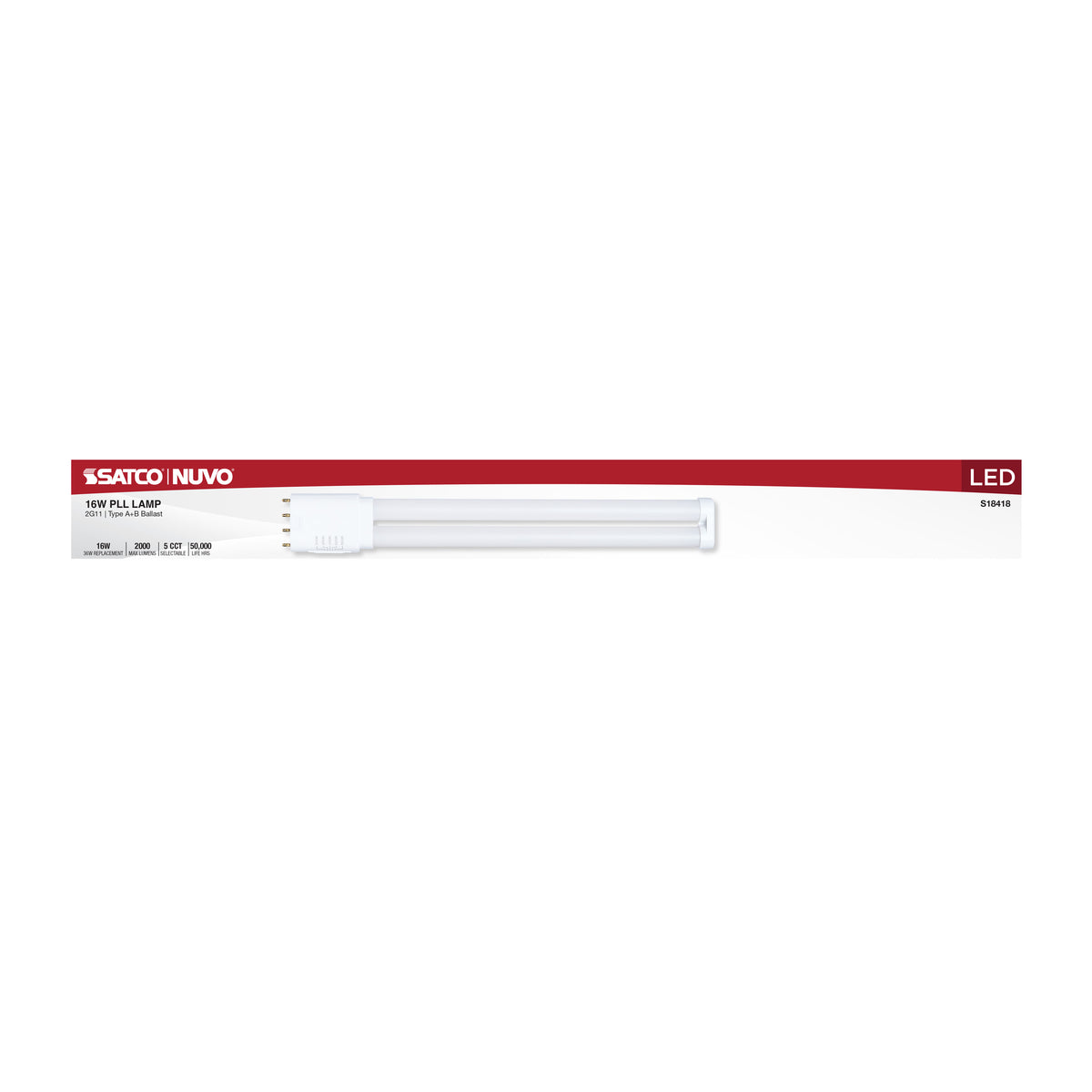 16 Watt PLL LED - 2G11 Base - 30K/35K/40K/50K/65K CCT Selectable - Type A/B - 120-277 Volt
