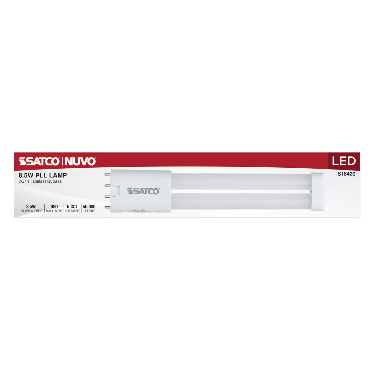 8.5 Watt PLL LED - 2G11 Base - 30K/35K/40K/50K/65K CCT Selectable - Ballast Bypass - 120-277 Volt