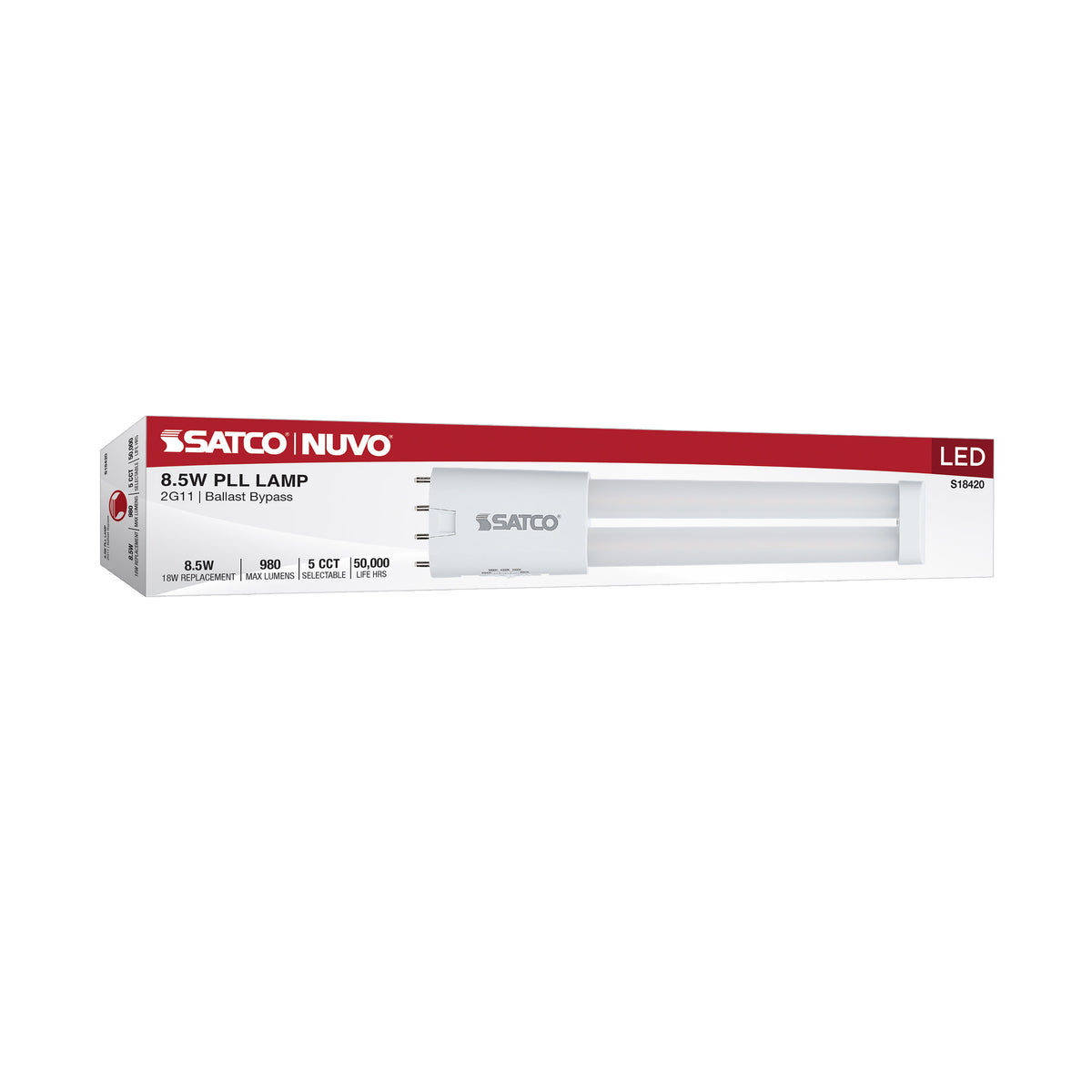 8.5 Watt PLL LED - 2G11 Base - 30K/35K/40K/50K/65K CCT Selectable - Ballast Bypass - 120-277 Volt