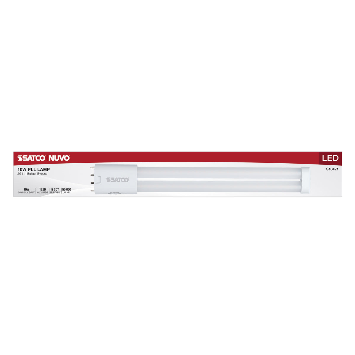 10 Watt PLL LED - 2G11 Base - 30K/35K/40K/50K/65K CCT Selectable - Ballast Bypass - 120-277 Volt