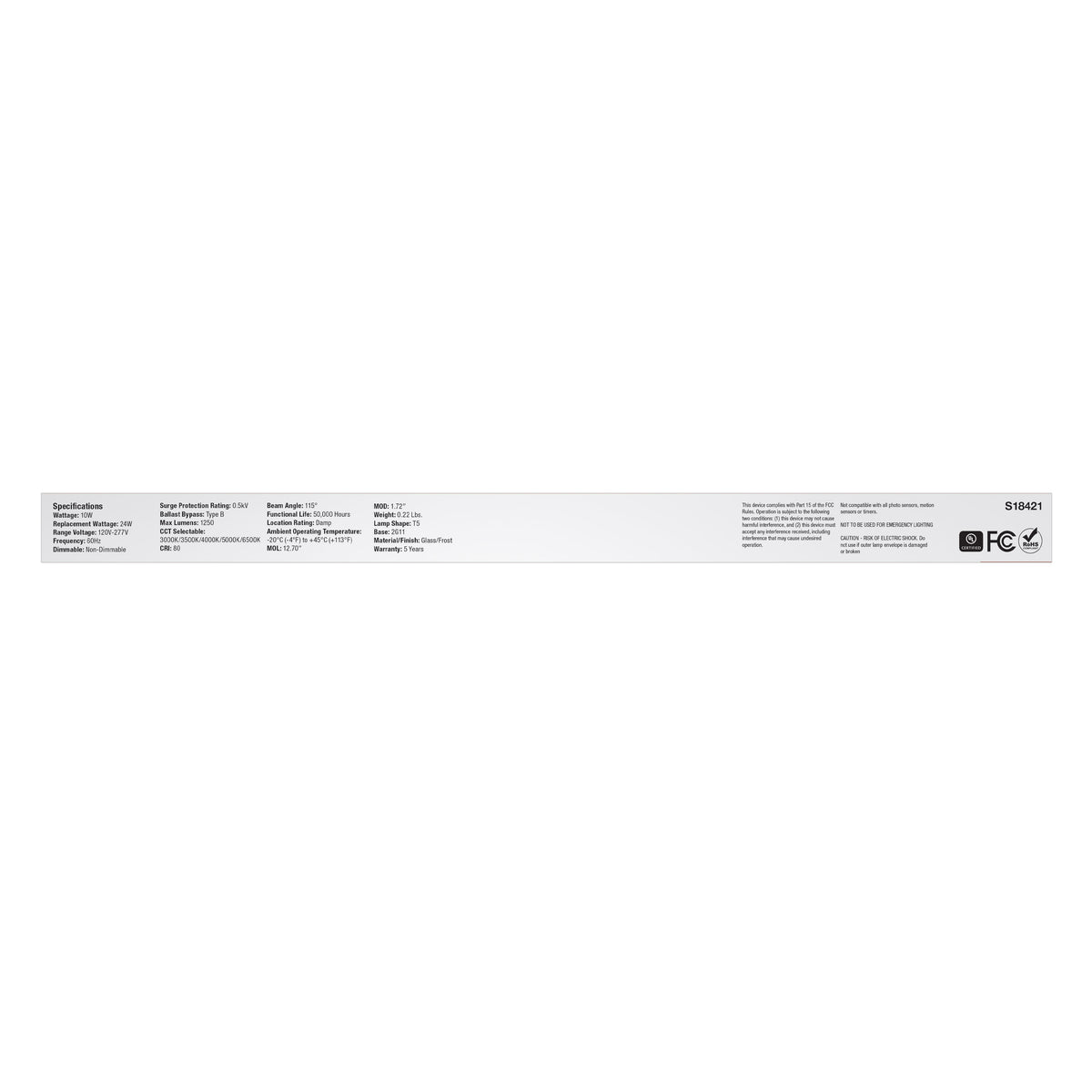 10 Watt PLL LED - 2G11 Base - 30K/35K/40K/50K/65K CCT Selectable - Ballast Bypass - 120-277 Volt