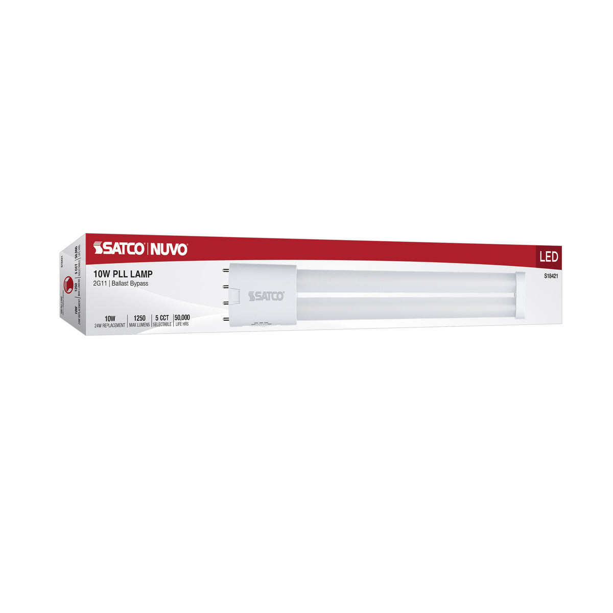 10 Watt PLL LED - 2G11 Base - 30K/35K/40K/50K/65K CCT Selectable - Ballast Bypass - 120-277 Volt