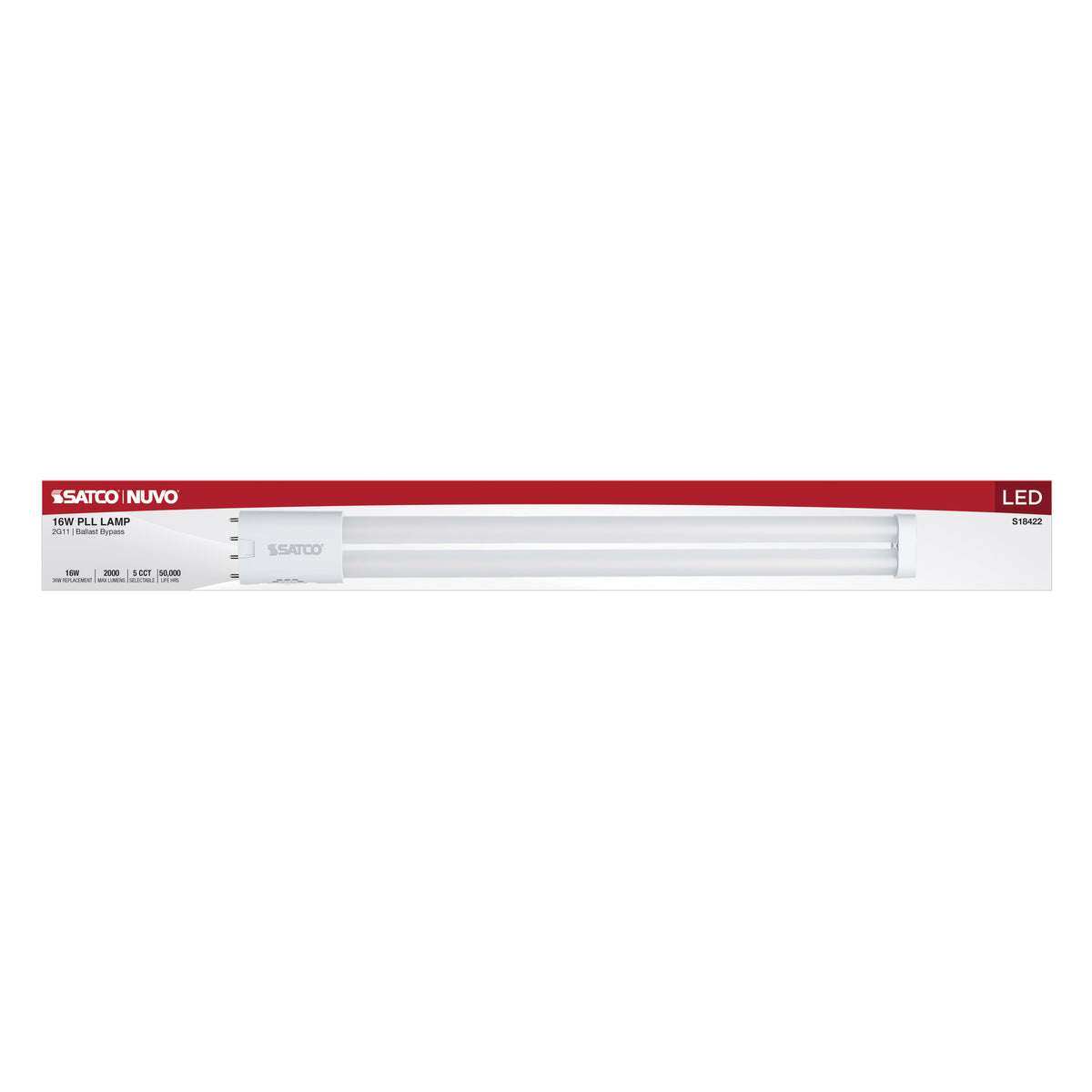 16 Watt PLL LED - 2G11 Base - 30K/35K/40K/50K/65K CCT Selectable - Ballast Bypass - 120-277 Volt