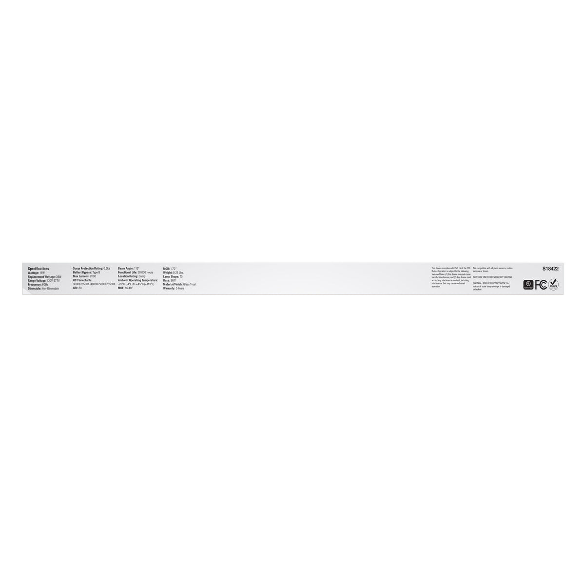 16 Watt PLL LED - 2G11 Base - 30K/35K/40K/50K/65K CCT Selectable - Ballast Bypass - 120-277 Volt