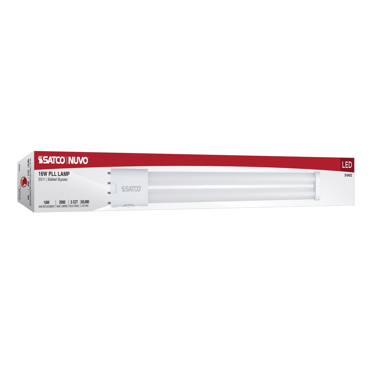 16 Watt PLL LED - 2G11 Base - 30K/35K/40K/50K/65K CCT Selectable - Ballast Bypass - 120-277 Volt