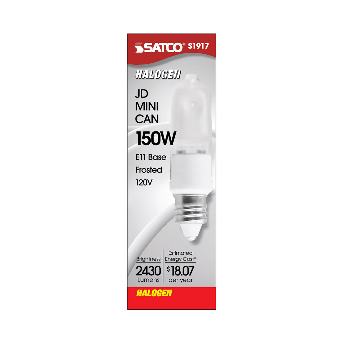 150 Watt - Halogen - T4 1/2 - Frosted - 2000 Average rated hours - 2430 Lumens - Mini Candelabra base - 120 Volt