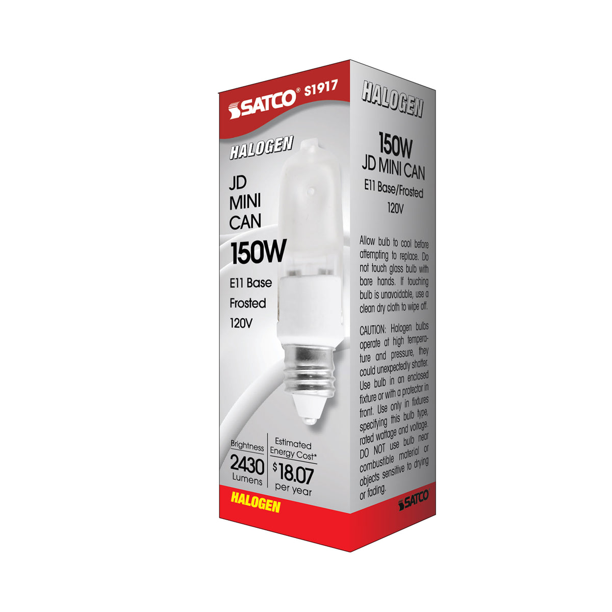 150 Watt - Halogen - T4 1/2 - Frosted - 2000 Average rated hours - 2430 Lumens - Mini Candelabra base - 120 Volt
