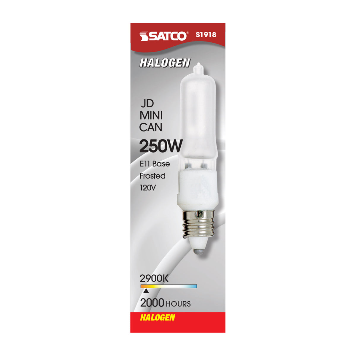 250 Watt - Halogen - T4 1/2 - Frosted - 2000 Average rated hours - 3780 Lumens - Mini Candelabra base - 120 Volt