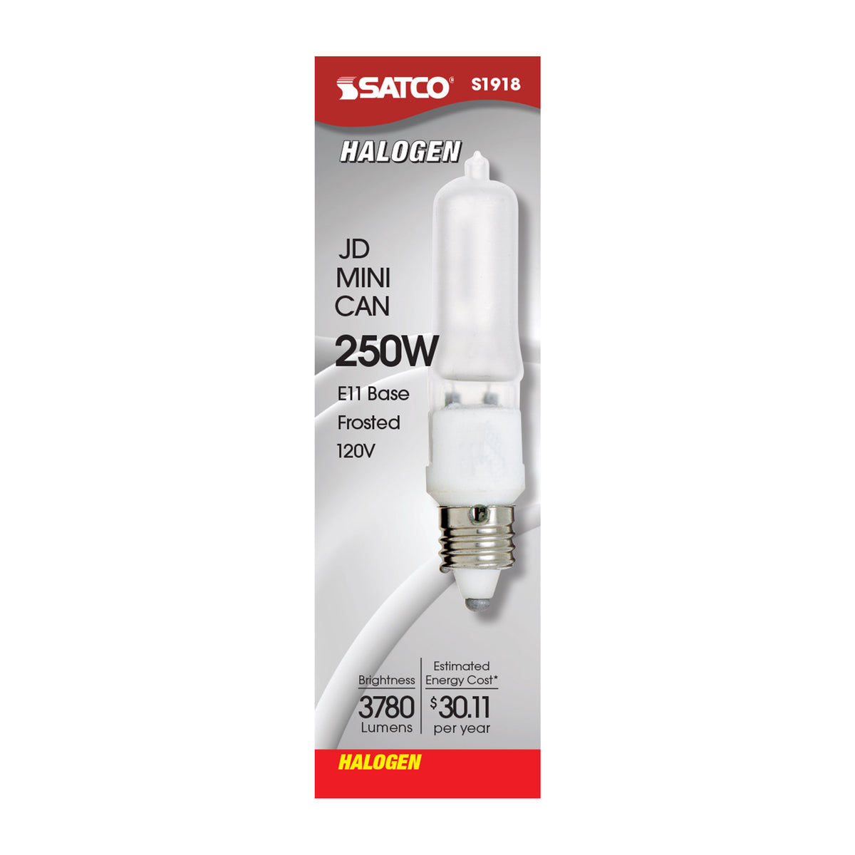 250 Watt - Halogen - T4 1/2 - Frosted - 2000 Average rated hours - 3780 Lumens - Mini Candelabra base - 120 Volt