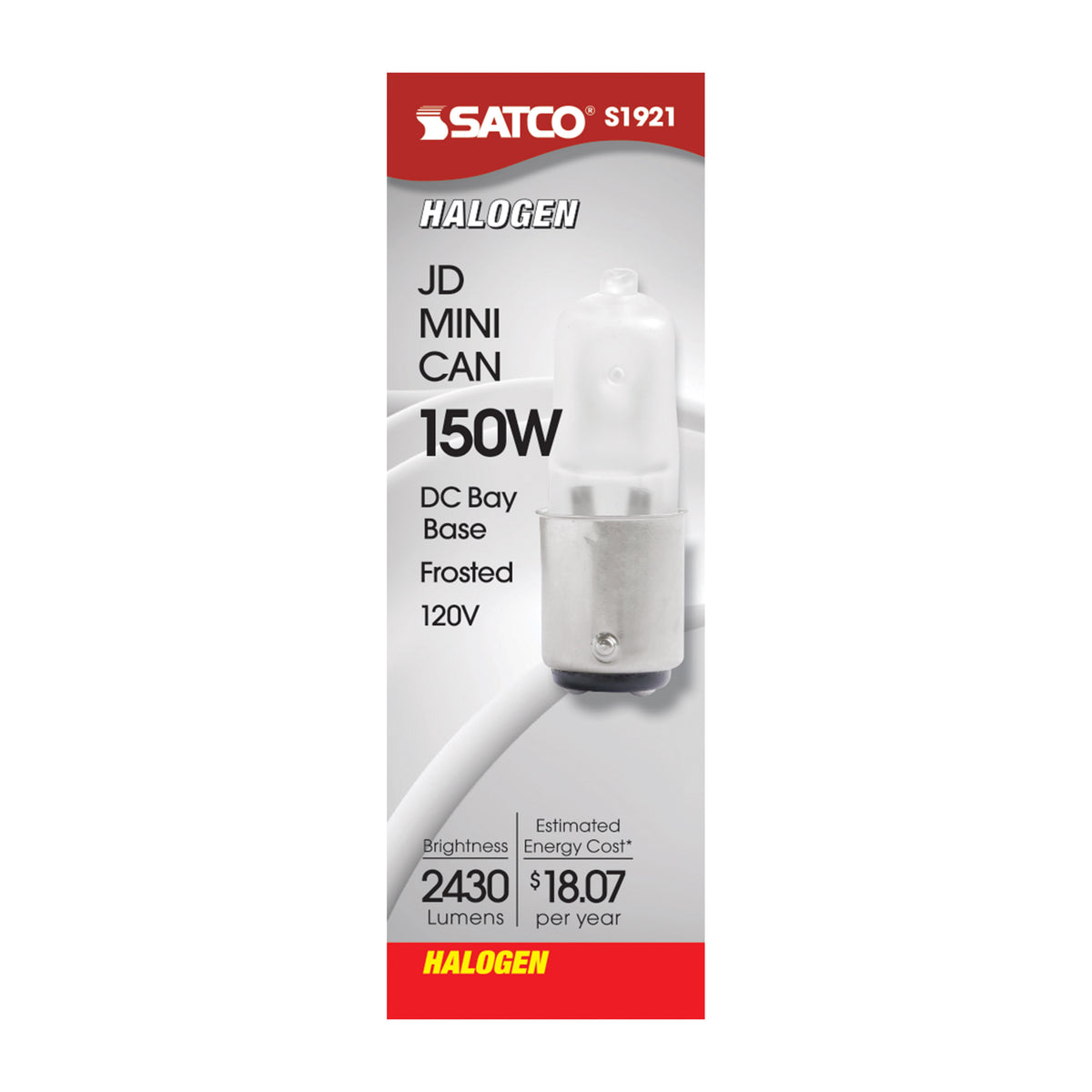 150 Watt - Halogen - T4 1/2 - Frosted - 2000 Average rated hours - 2430 Lumens - DC Bay base - 120 Volt