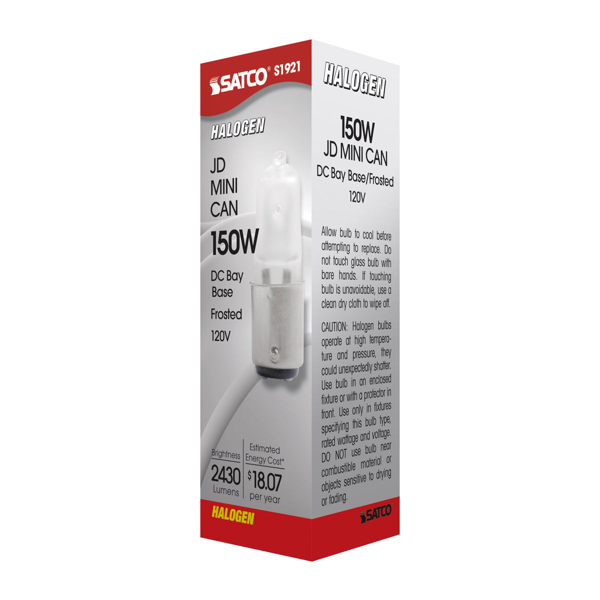 150 Watt - Halogen - T4 1/2 - Frosted - 2000 Average rated hours - 2430 Lumens - DC Bay base - 120 Volt