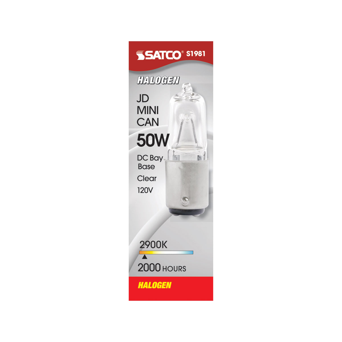 50 Watt - Halogen - T4 - Clear - 2000 Average rated hours - 750 Lumens - DC Bay base - 120 Volt