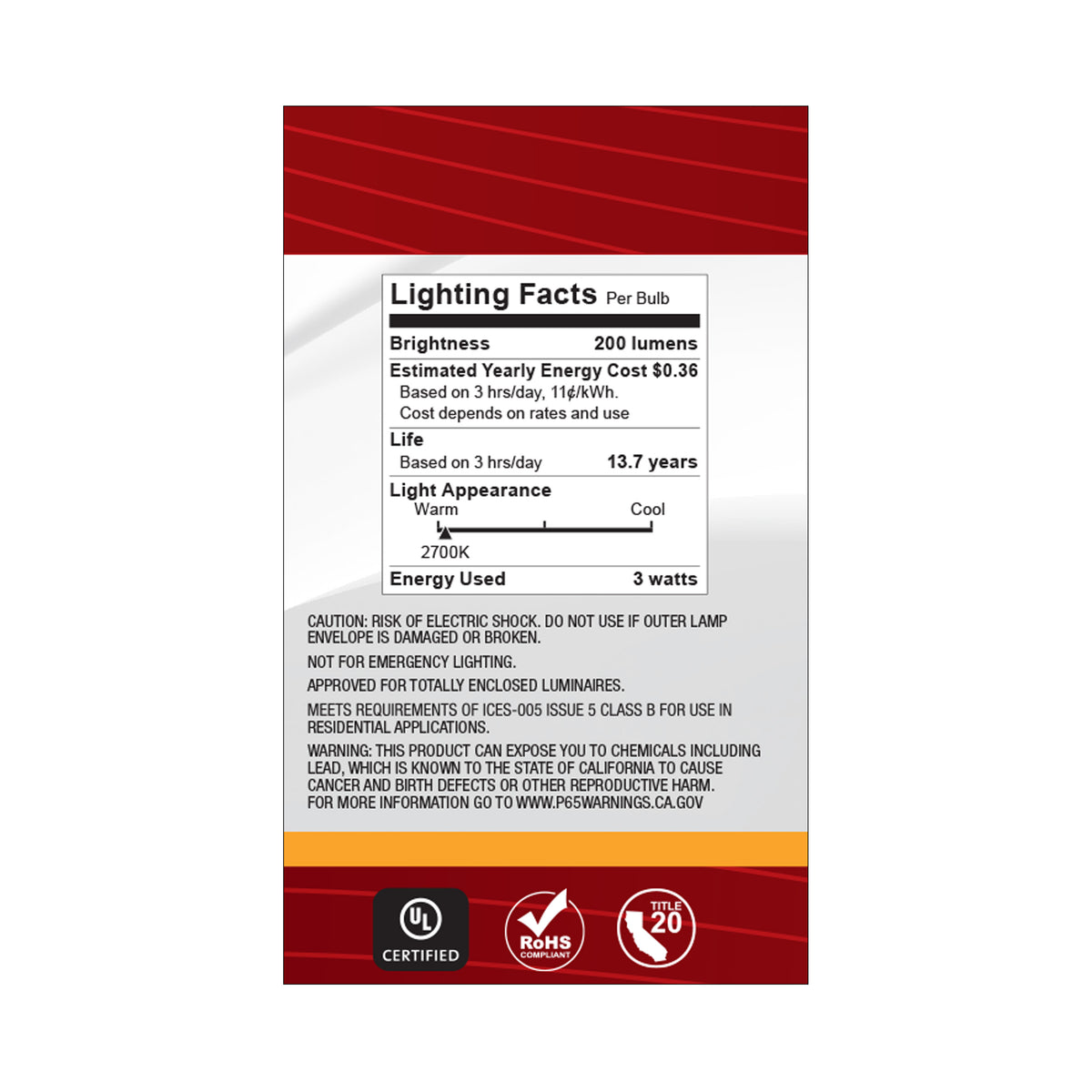 3 Watt G16.5 LED Filament - White - Candelabra base - 90 CRI - 2700K - 120 Volt