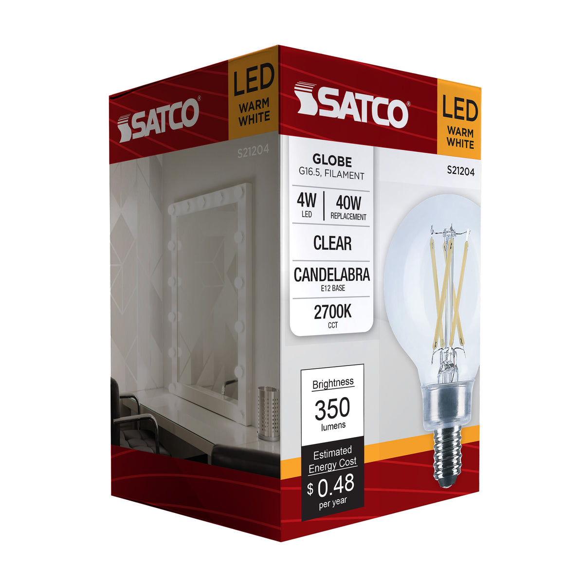4 Watt G16.5 LED Filament - Clear - Candelabra base - 90 CRI - 2700K - 120 Volt