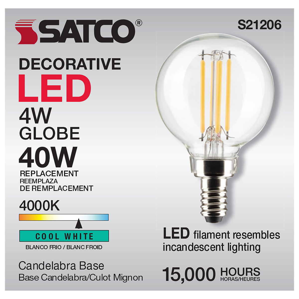 4 Watt G16.5 LED Filament - Clear - Candelabra base - 90 CRI - 4000K - 120 Volt