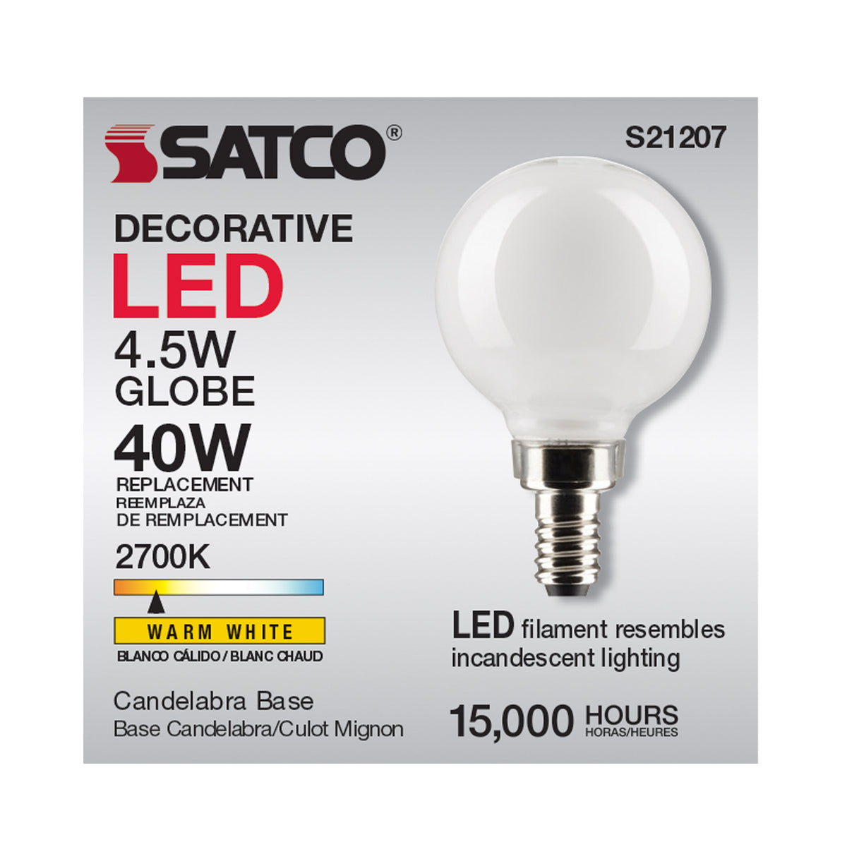 4.5 Watt G16.5 LED Filament - White - Candelabra base - 90 CRI - 2700K - 120 Volt
