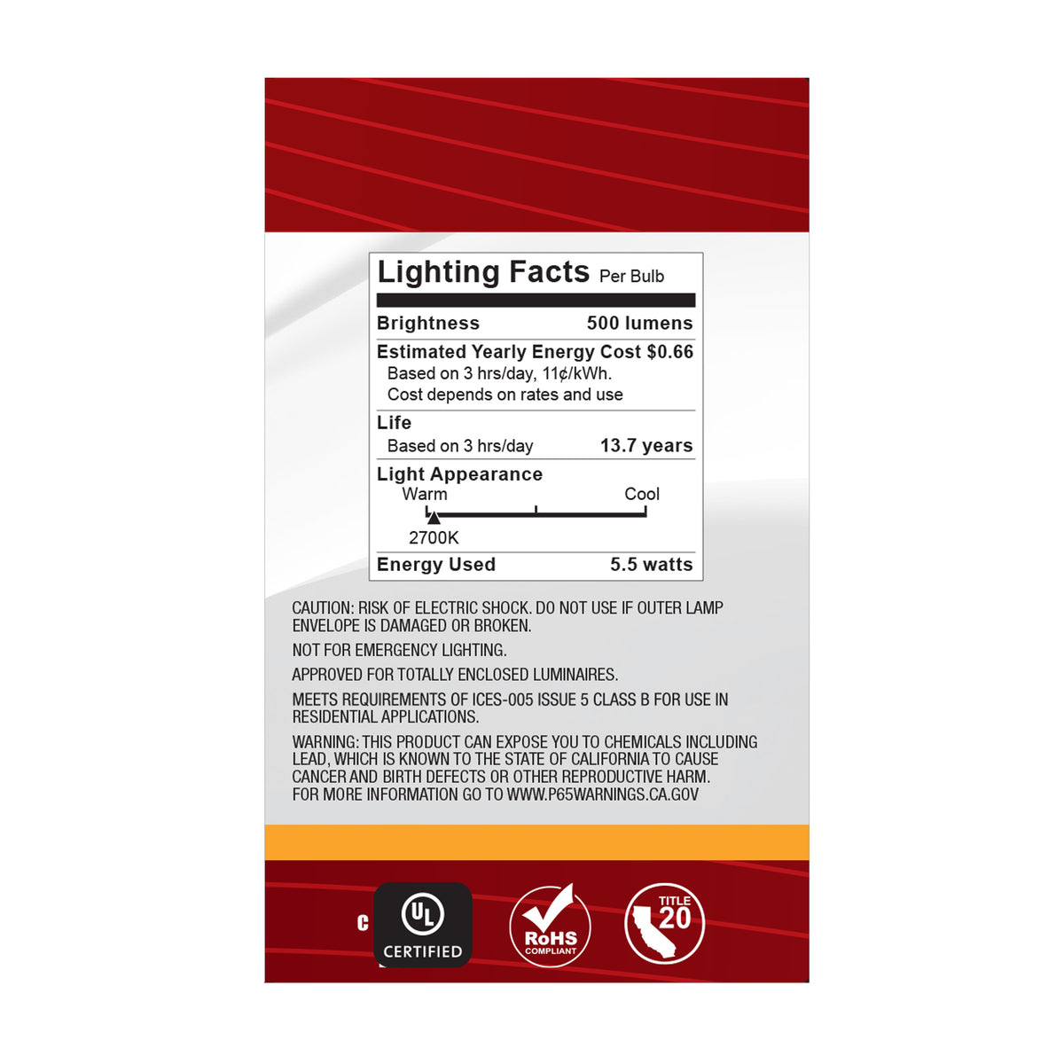 5.5 Watt G16.5 LED Filament - Clear - Candelabra base - 90 CRI - 2700K - 120 Volt