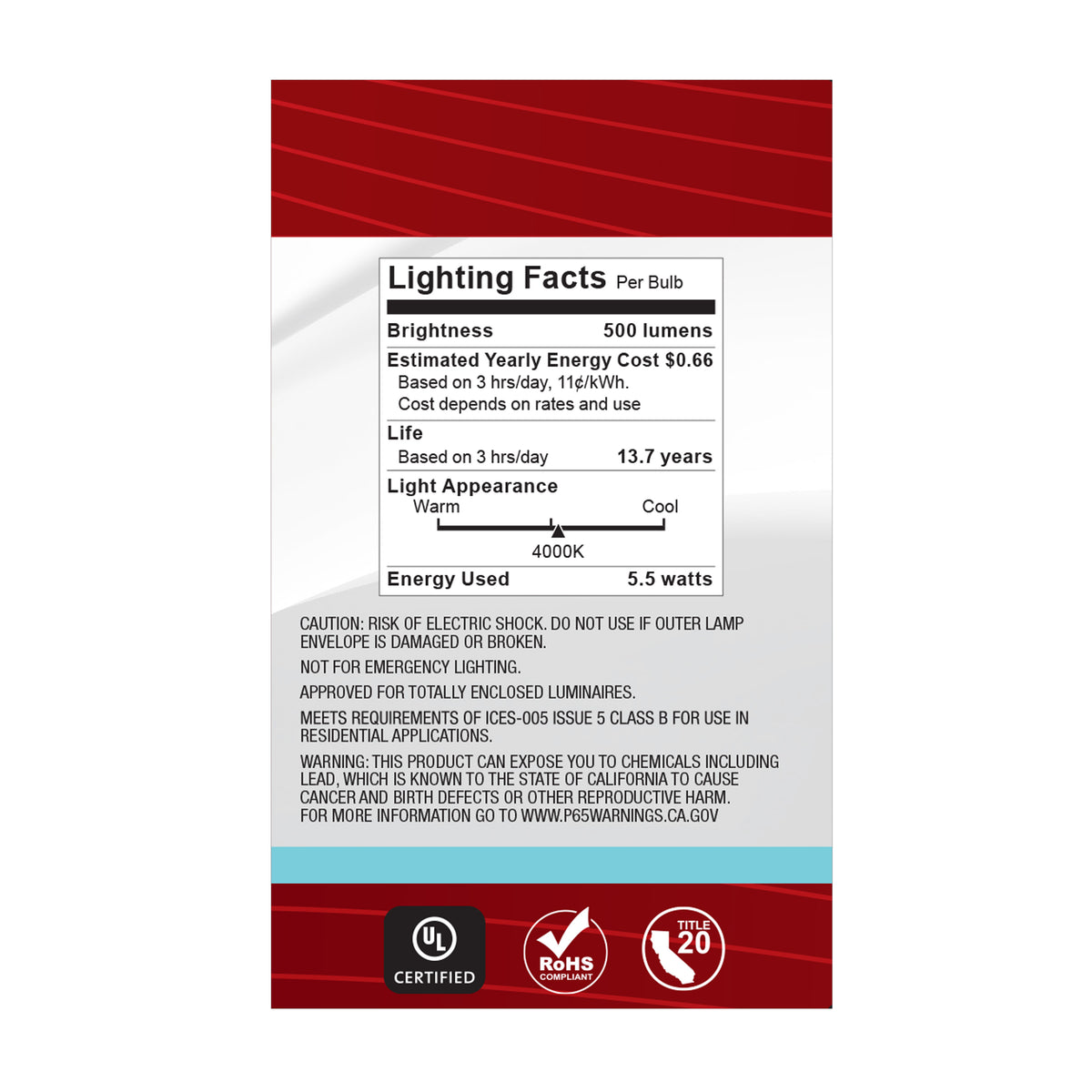5.5 Watt G16.5 LED Filament - Clear - Candelabra base - 90 CRI - 4000K - 120 Volt