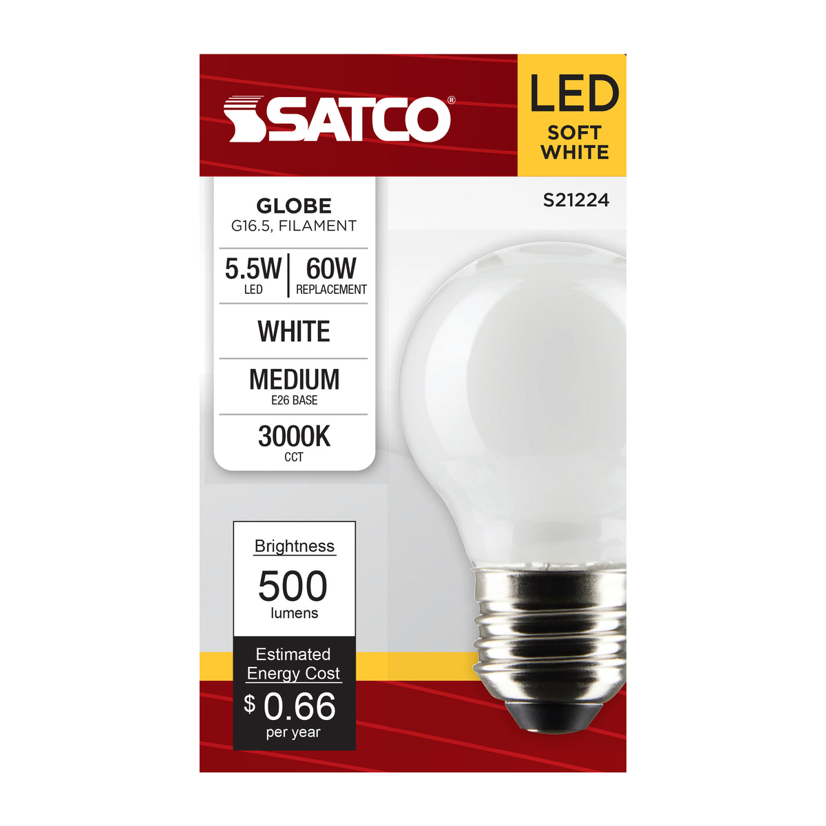 5.5 Watt G16.5 LED Filament - White - Medium base - 90 CRI - 3000K - 120 Volt