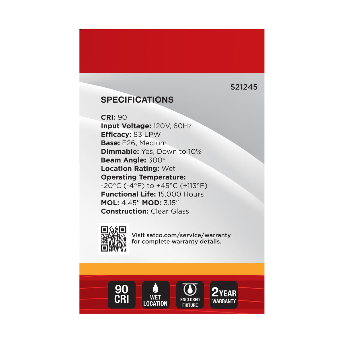 6 Watt G25 LED Filament - Clear - Medium base - 90 CRI - 2700K - 120 Volt - 2 Pack