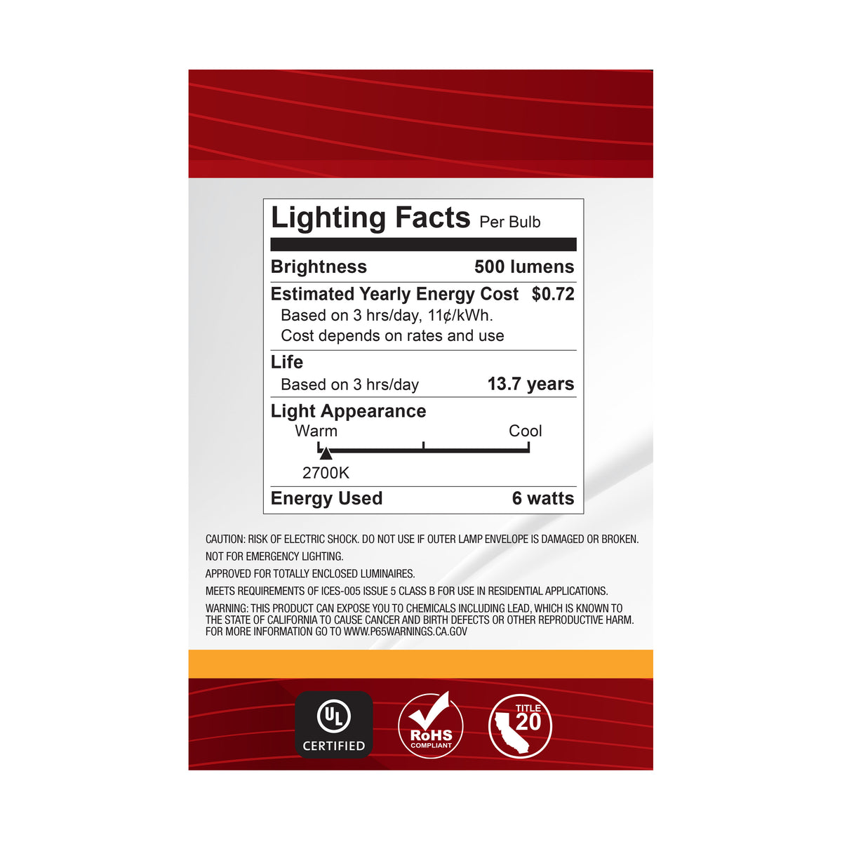 6 Watt G25 LED Filament - Clear - Medium base - 90 CRI - 2700K - 120 Volt - 2 Pack