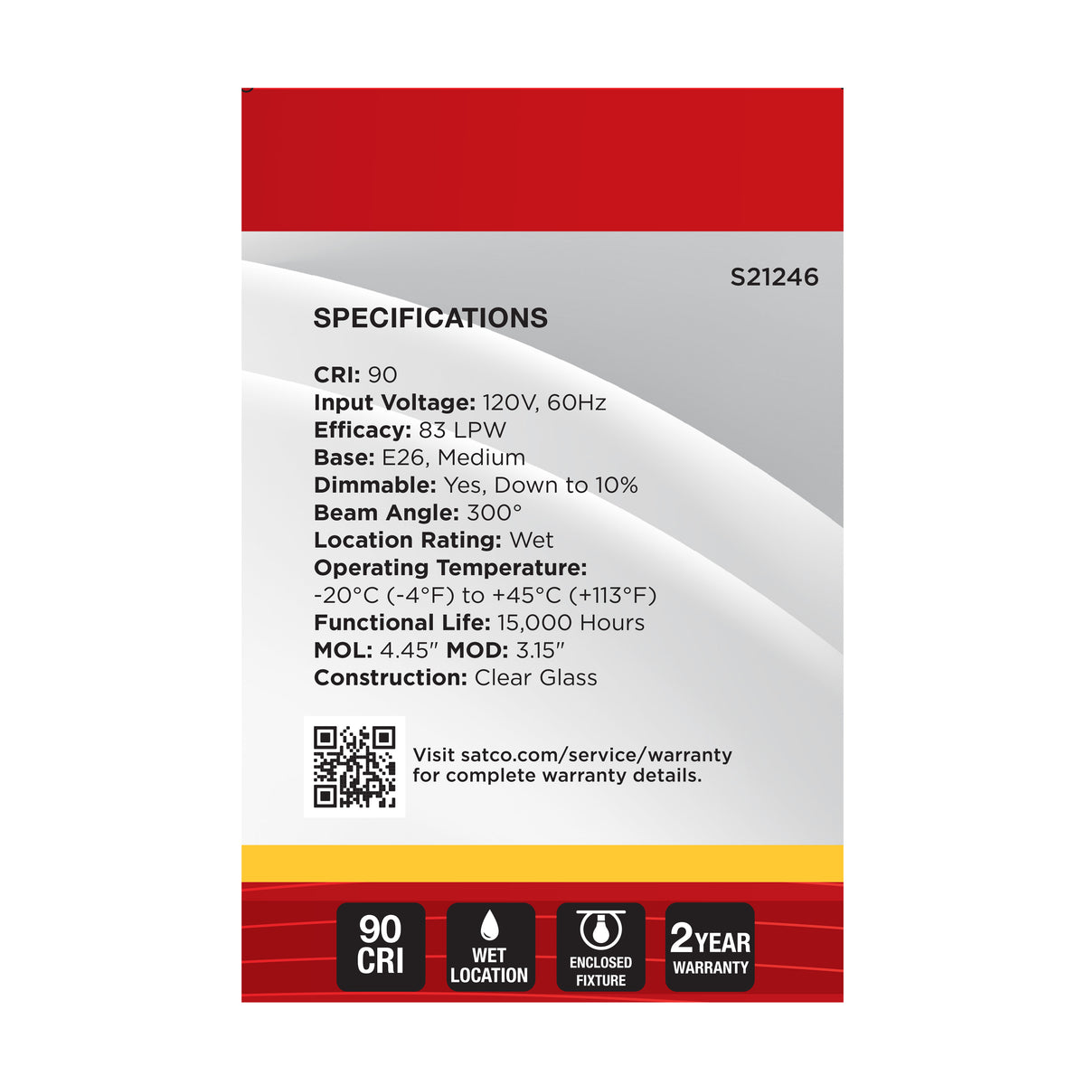 6 Watt G25 LED Filament - Clear - Medium base - 90 CRI - 3000K - 120 Volt - 2 Pack
