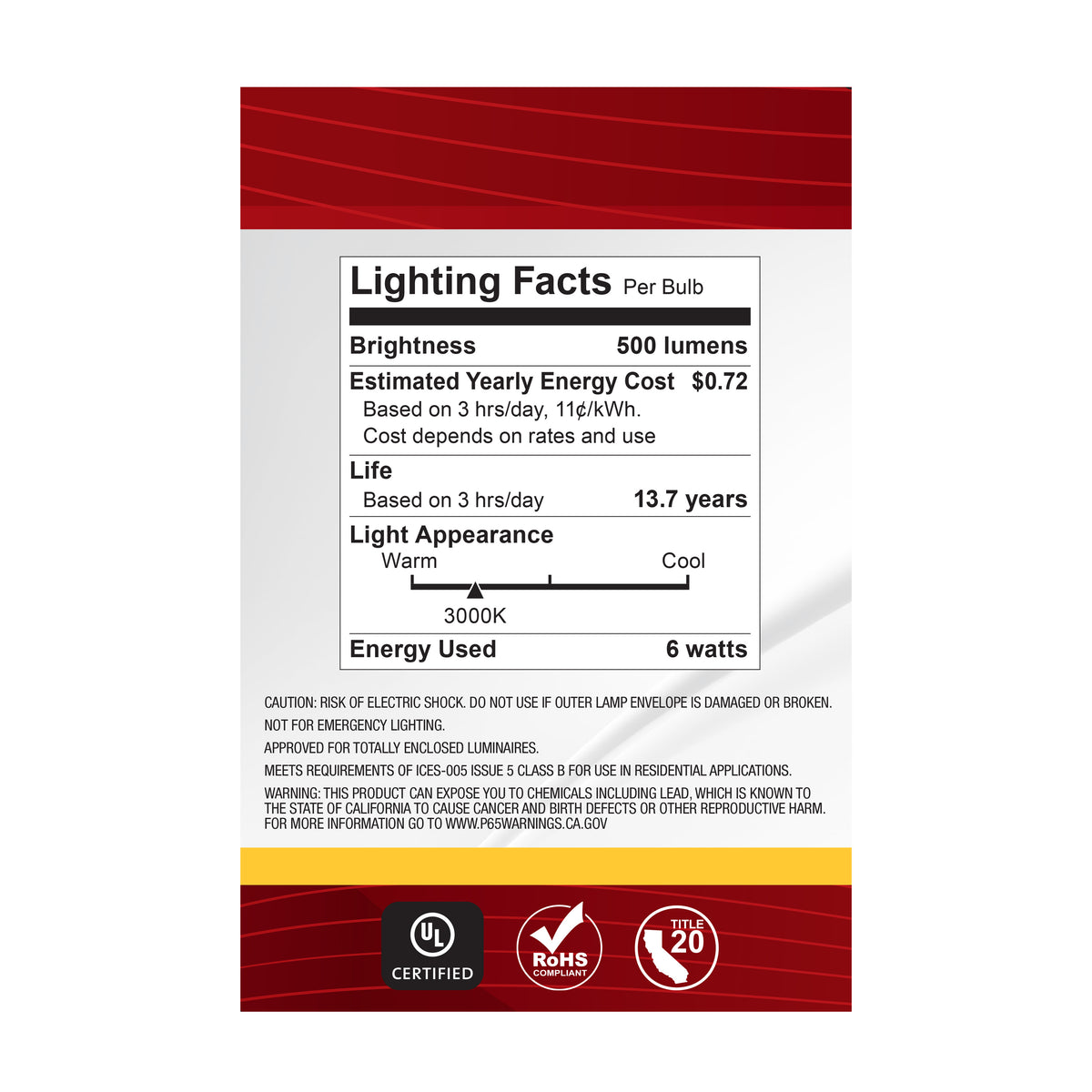 6 Watt G25 LED Filament - Clear - Medium base - 90 CRI - 3000K - 120 Volt - 2 Pack