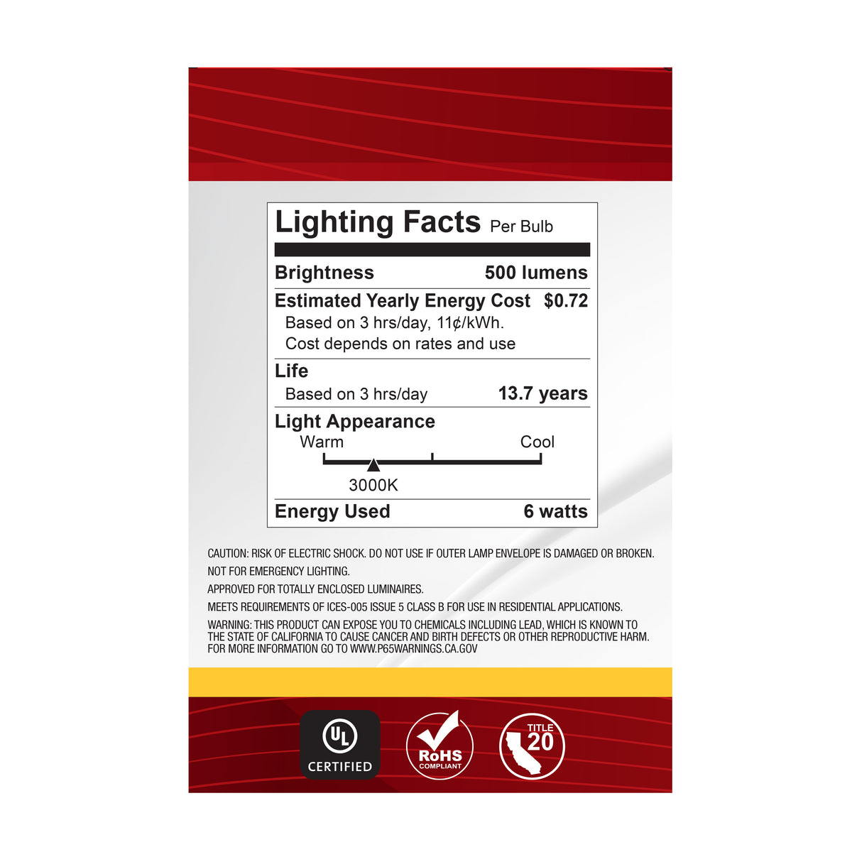 6 Watt G25 LED Filament - White - Medium base - 90 CRI - 2700K - 120 Volt - 2 Pack