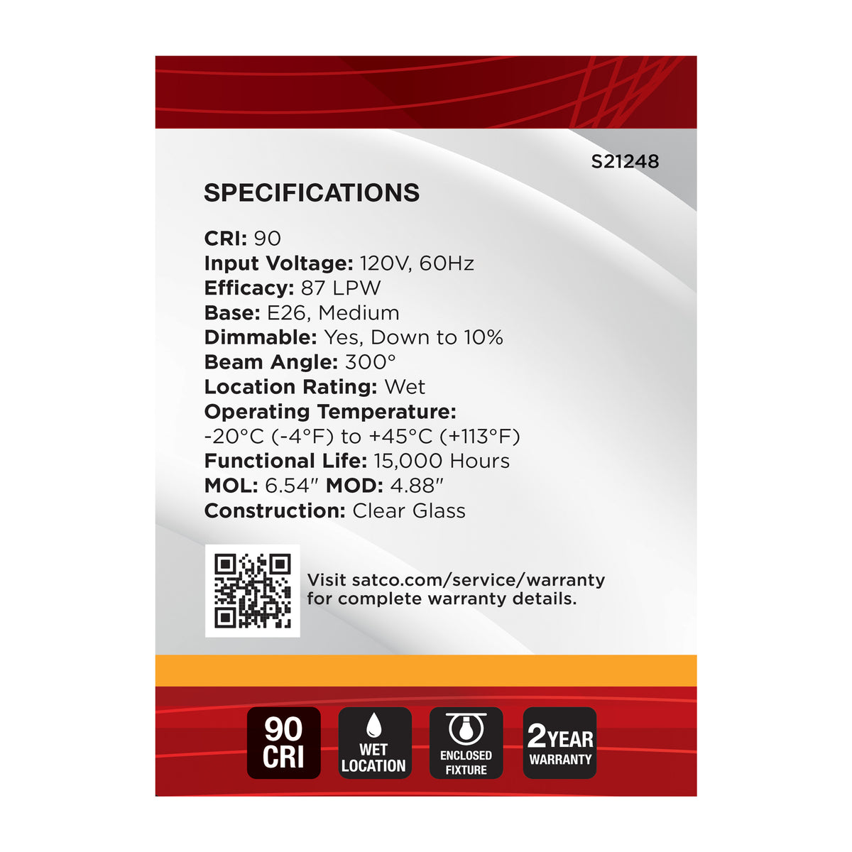 4 Watt G40 LED Filament - Clear - Medium base - 90 CRI - 2700K - 120 Volt
