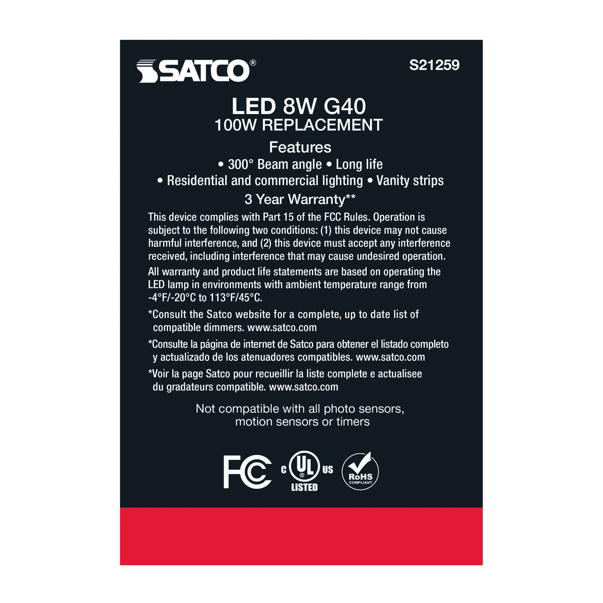 8 Watt G40 LED Filament - Clear - Medium base - 90 CRI - 4000K - 120 Volt