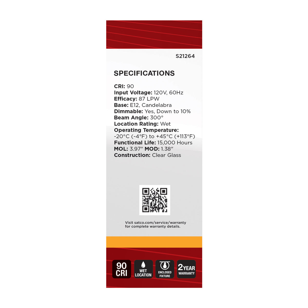 4 Watt B11 LED Filament - Clear - Candelabra base - 90 CRI - 2700K - 120 Volt