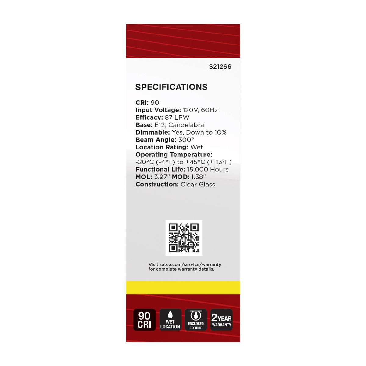 4 Watt B11 LED Filament - Clear - Candelabra base - 90 CRI - 3500K - 120 Volt