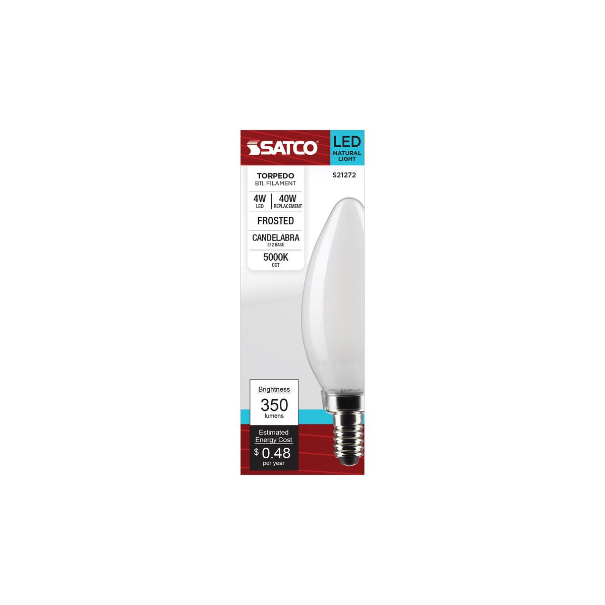 4 Watt B11 LED Filament - Frost - Candelabra base - 90 CRI - 5000K - 120 Volt