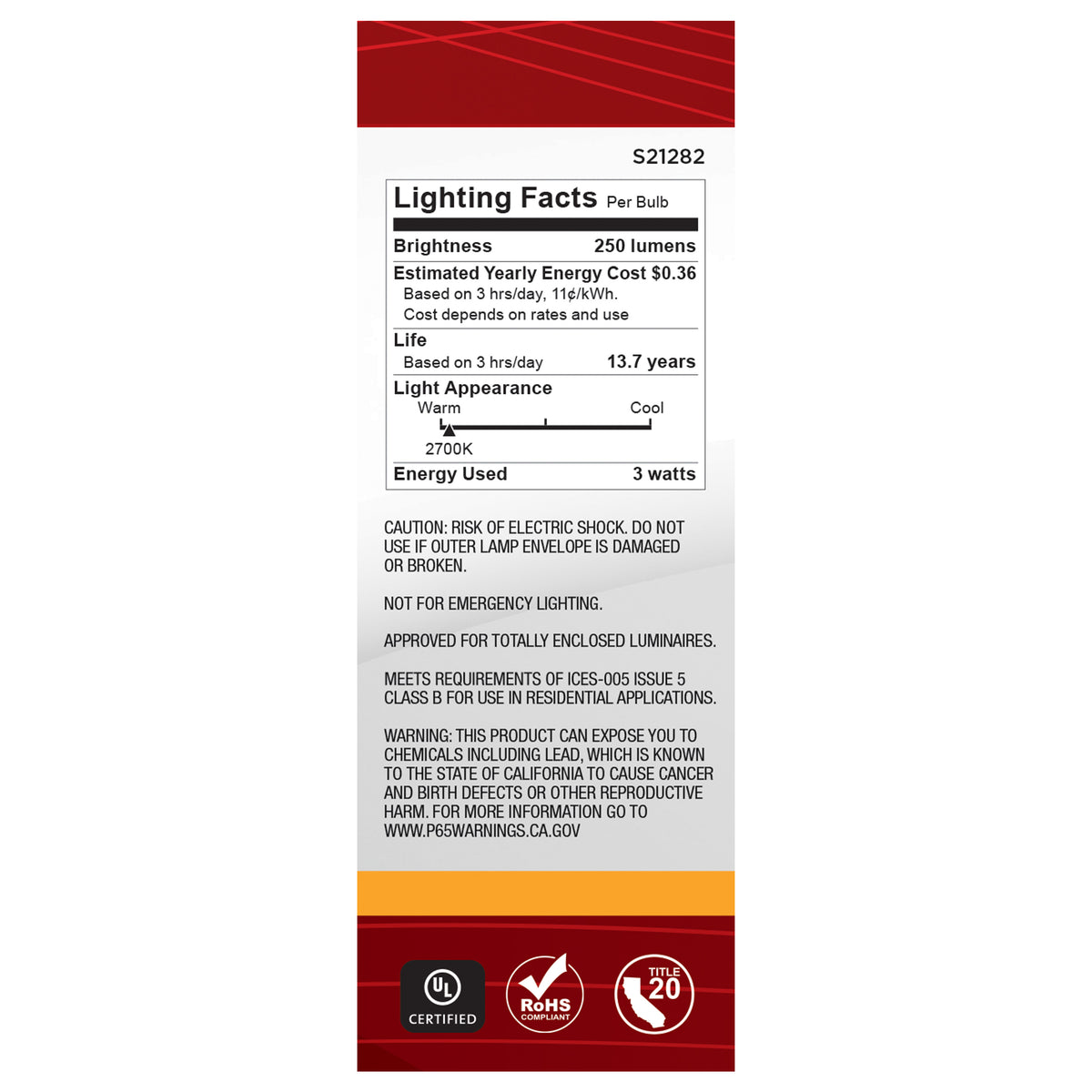 3 Watt B11 LED Filament - Clear - Medium base - 90 CRI - 2700K - 120 Volt