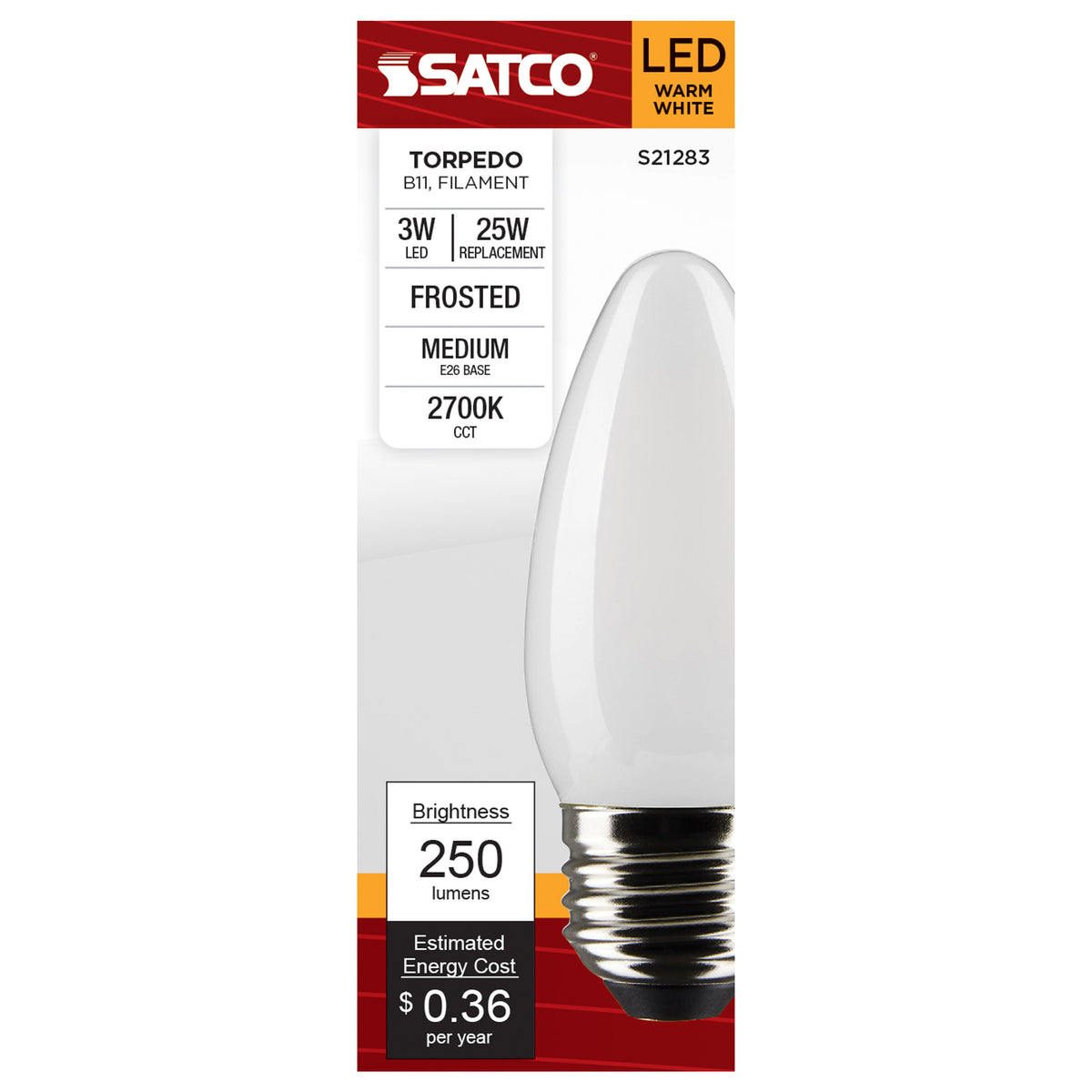 3 Watt B11 LED Filament - Frost - Medium base - 90 CRI - 2700K - 120 Volt