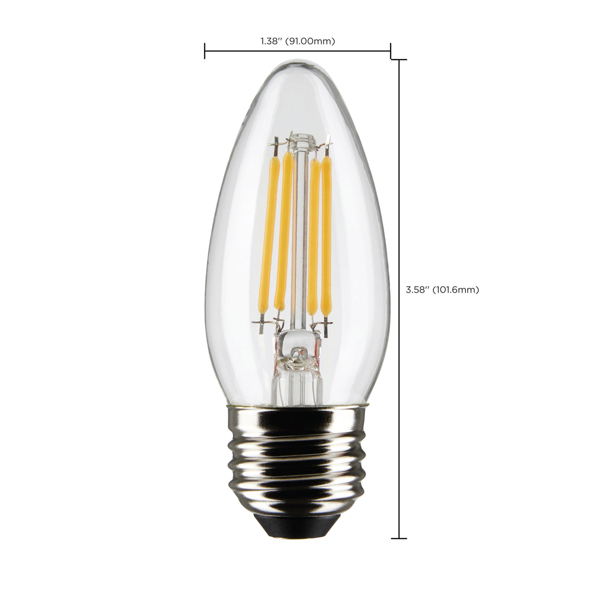 4 Watt B11 LED Filament - Clear - Medium base - 90 CRI - 3000K - 120 Volt