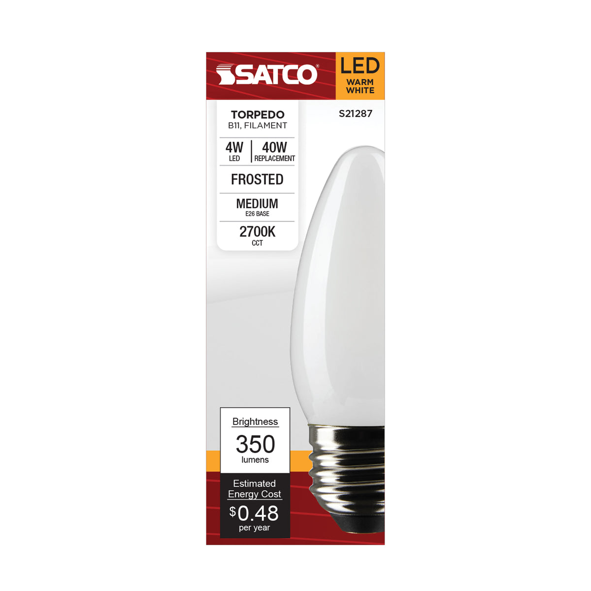 4 Watt B11 LED Filament - Frost - Medium base - 90 CRI - 2700K - 120 Volt