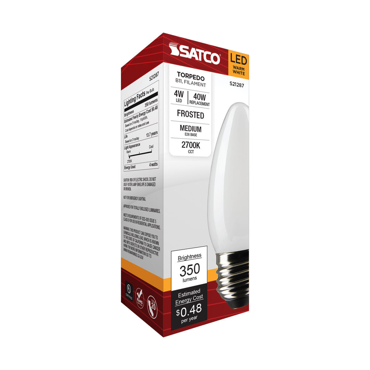 4 Watt B11 LED Filament - Frost - Medium base - 90 CRI - 2700K - 120 Volt