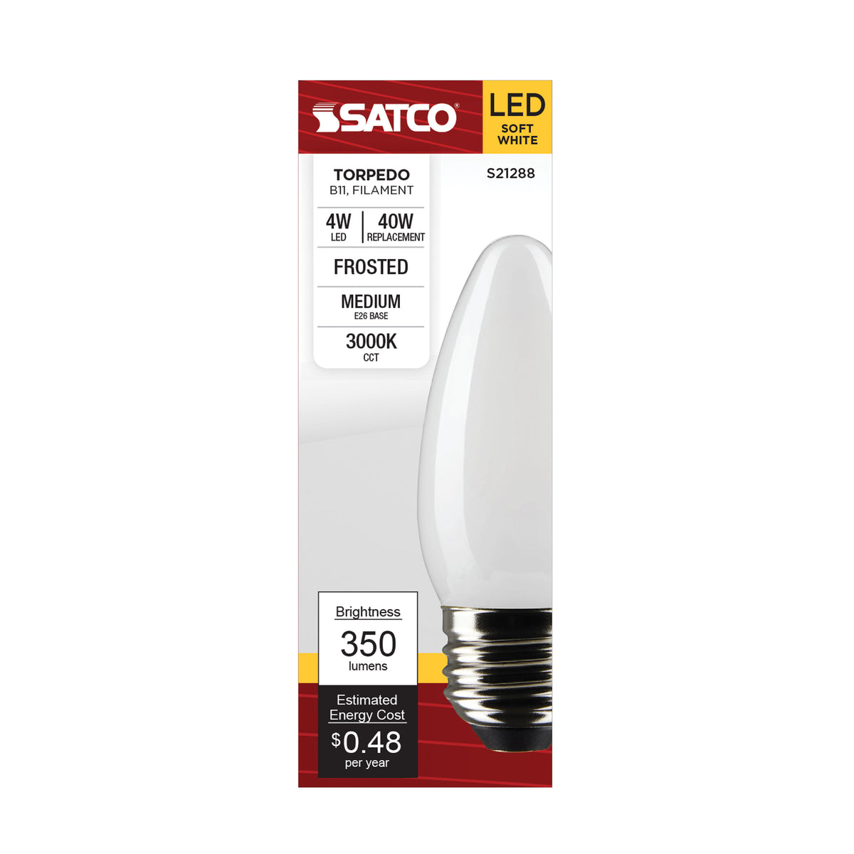4 Watt B11 LED Filament - Frost - Medium base - 90 CRI - 3000K - 120 Volt
