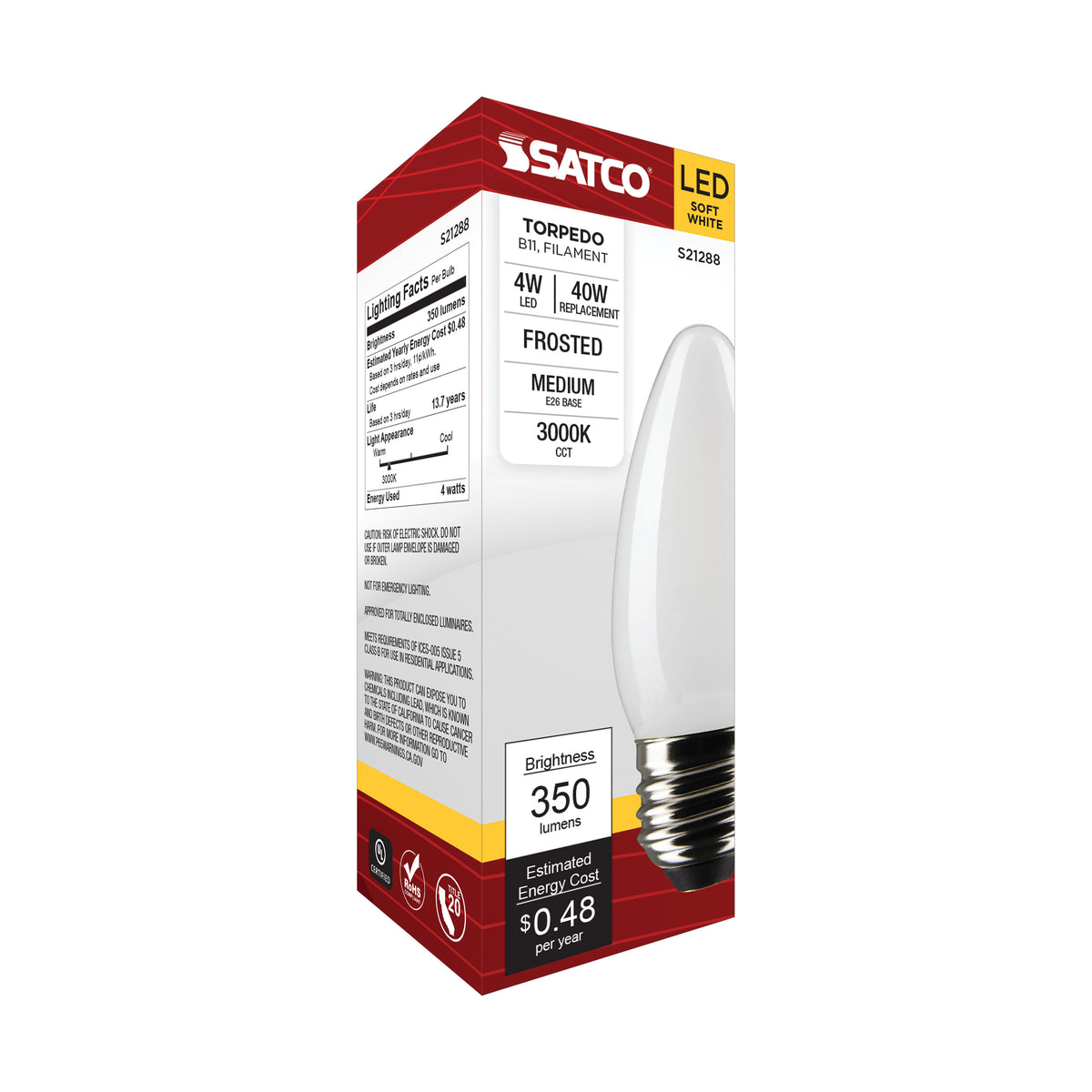 4 Watt B11 LED Filament - Frost - Medium base - 90 CRI - 3000K - 120 Volt