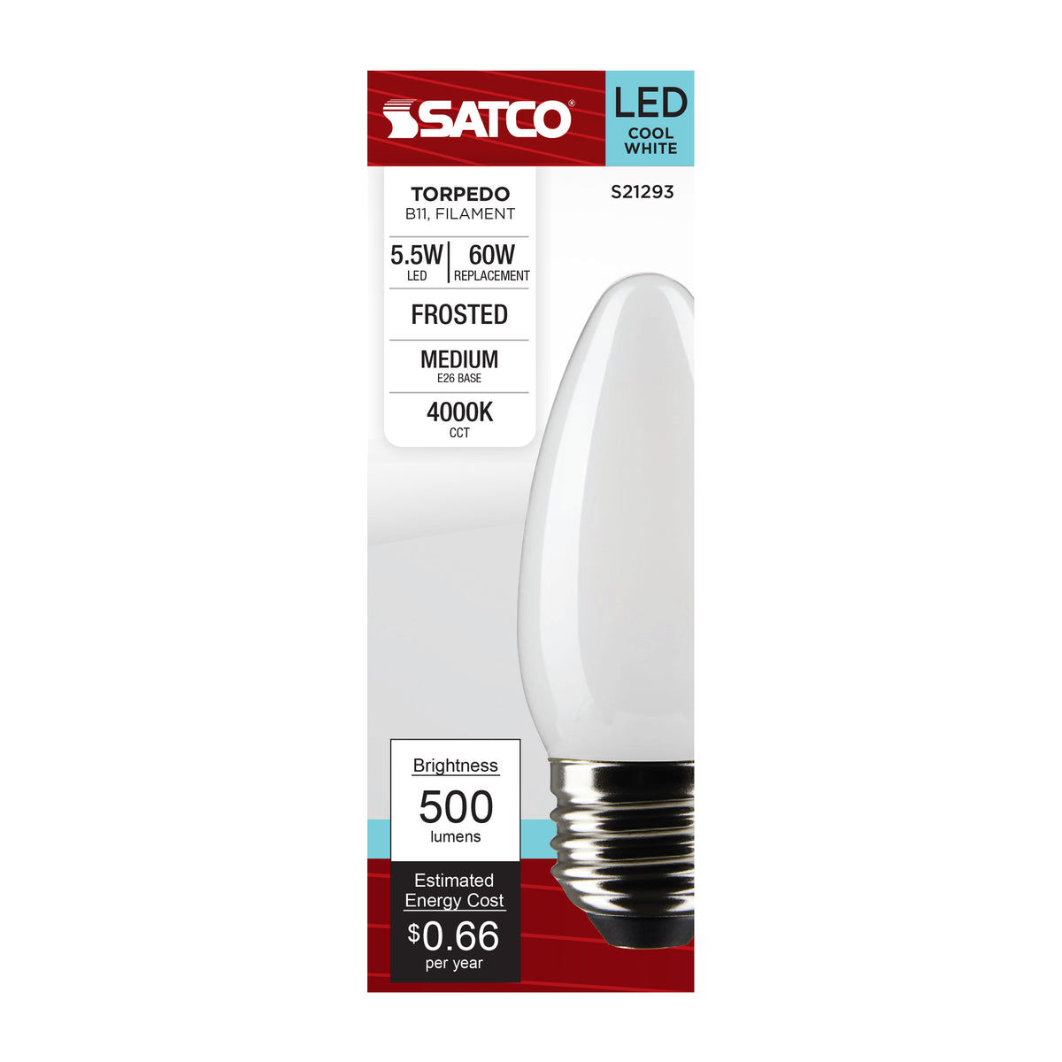 5.5 Watt B11 LED Filament - Frost - Medium base - 90 CRI - 4000K - 120 Volt
