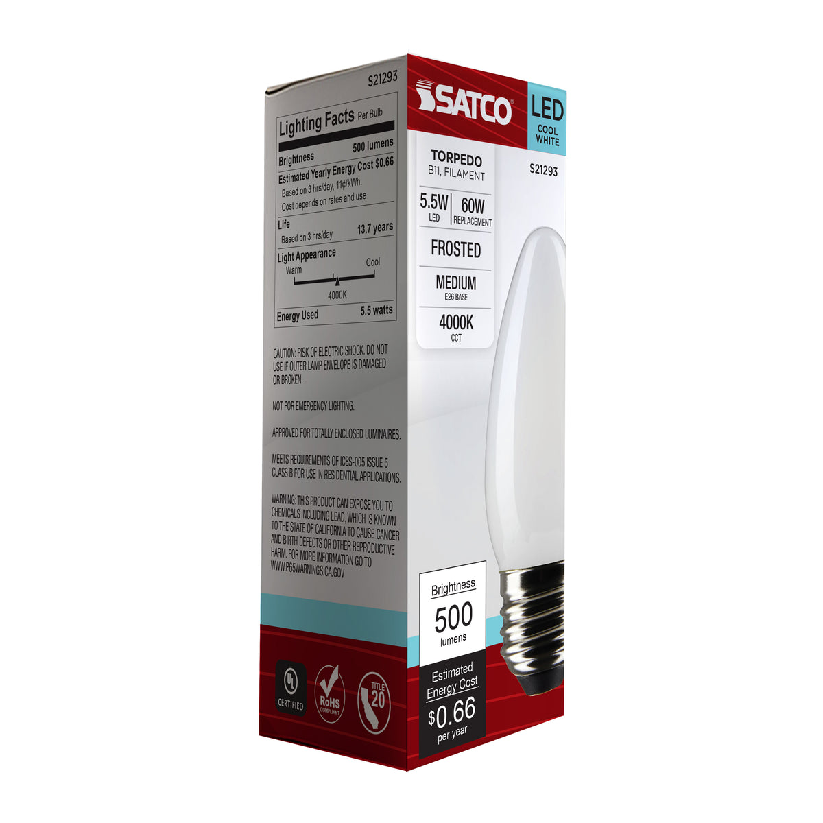 5.5 Watt B11 LED Filament - Frost - Medium base - 90 CRI - 4000K - 120 Volt