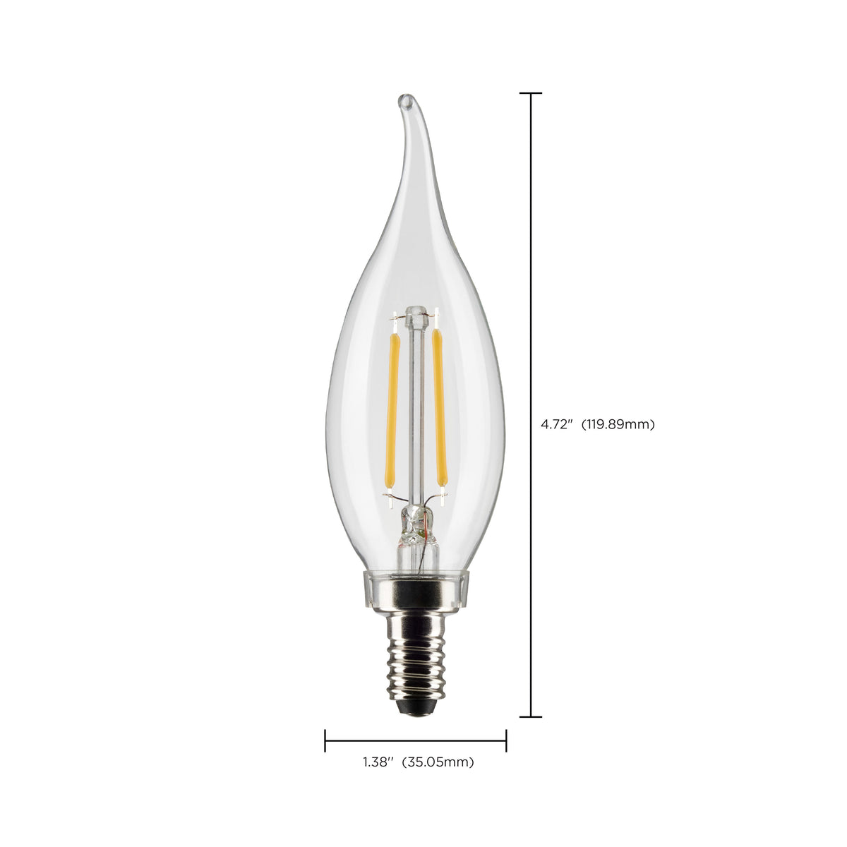 3 Watt CA10 LED Filament - Clear - Candelabra base - 90 CRI - 2700K - 120 Volt