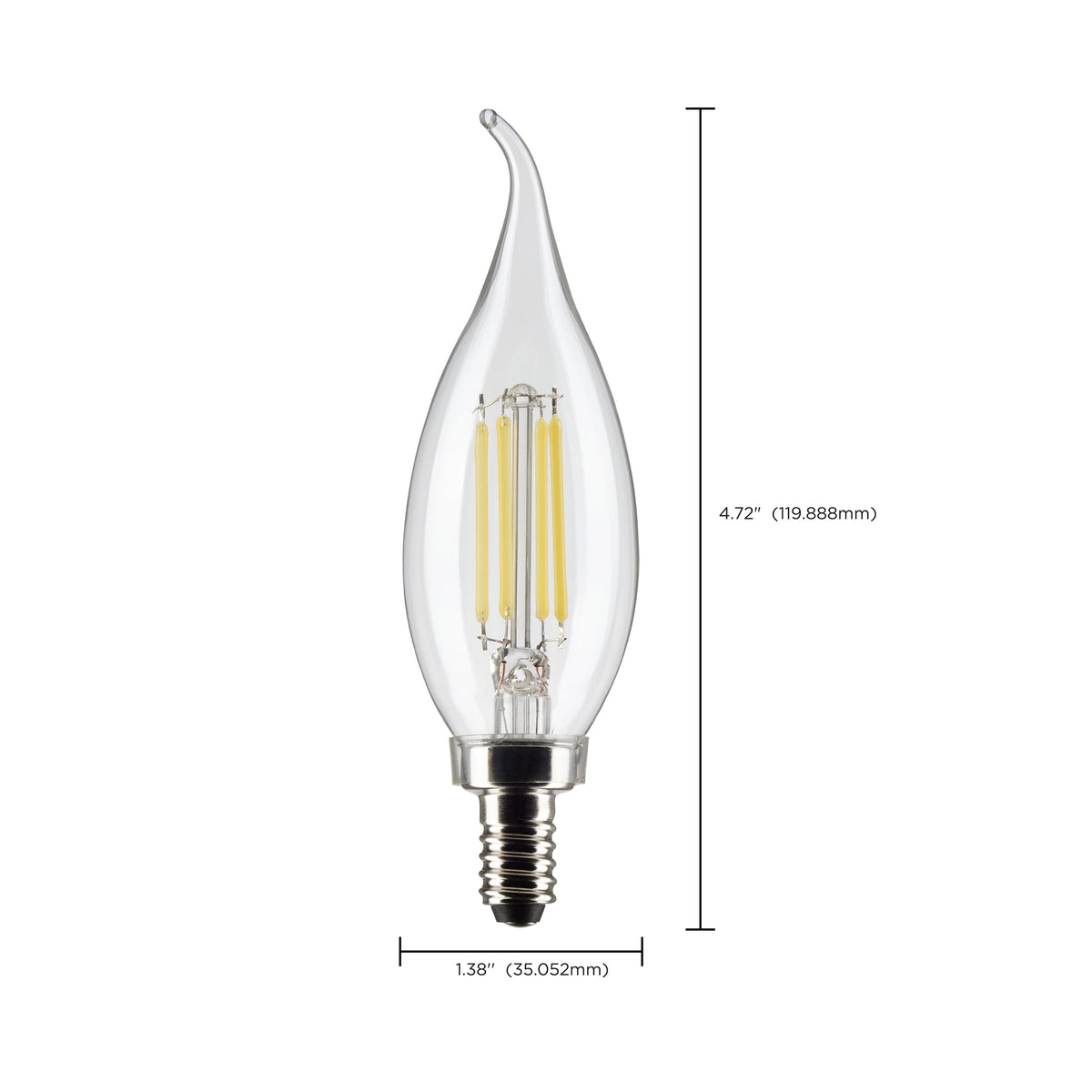 4 Watt CA10 LED Filament - Clear - Candelabra base - 90 CRI - 2700K - 120 Volt