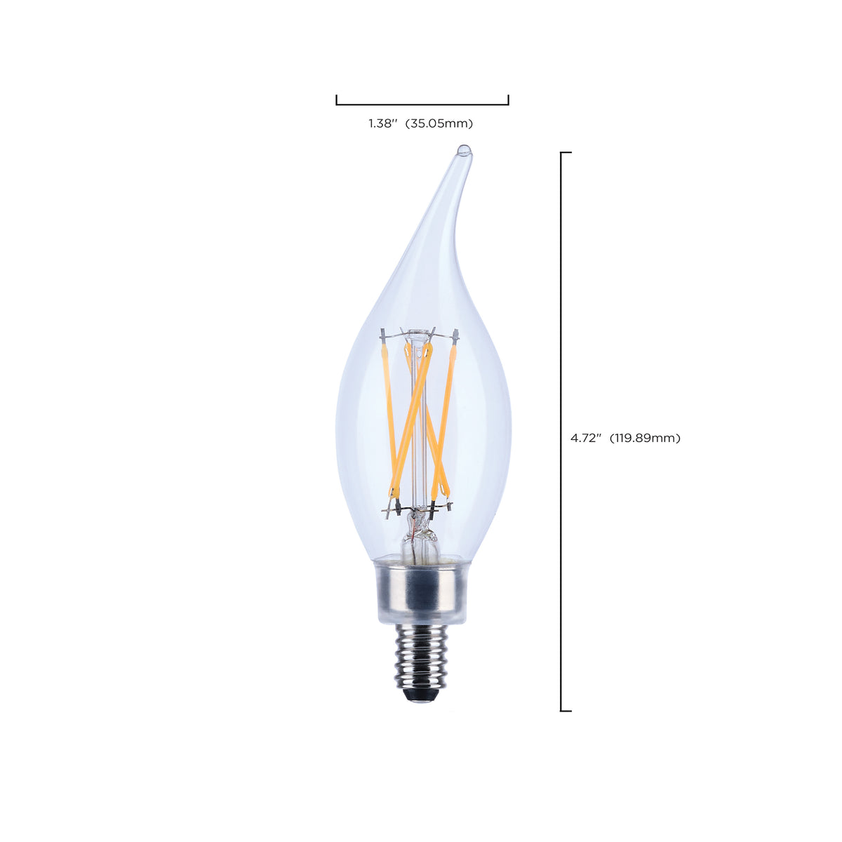 4 Watt CA10 LED Filament - Clear - Candelabra base - 90 CRI - 3000K - 120 Volt