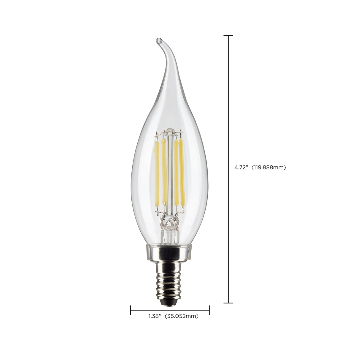 4 Watt CA10 LED Filament - Clear - Candelabra base - 90 CRI - 5000K - 120 Volt