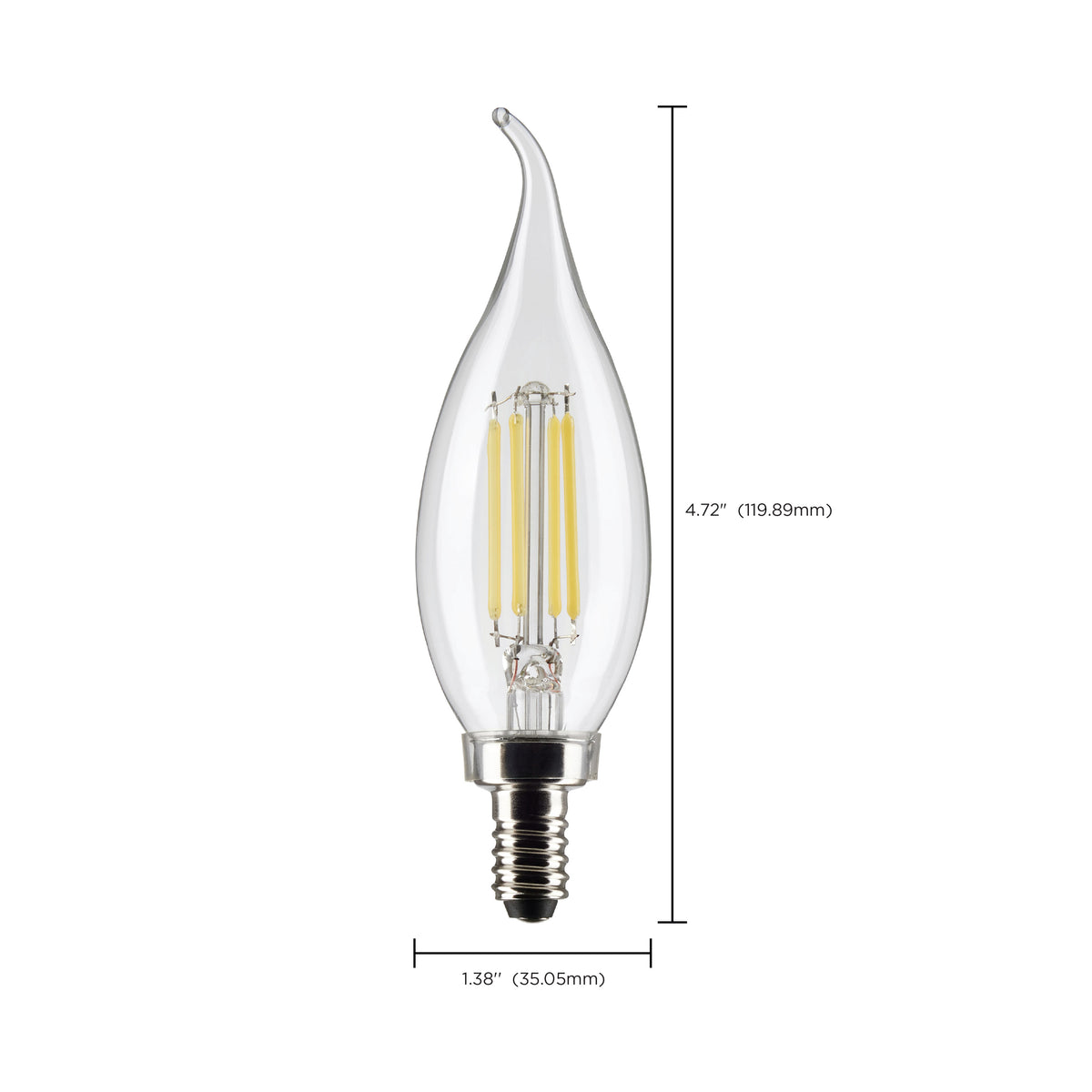 5.5 Watt CA10 LED Filament - Clear - Candelabra base - 90 CRI - 2700K - 120 Volt